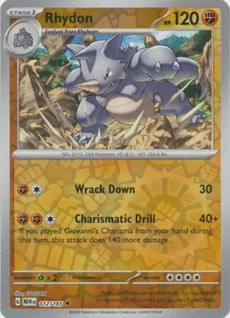 151 Set Rhydon #112/165 reverse holo